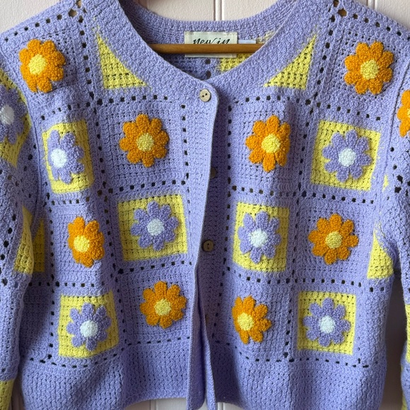 Lavender Floral Crochet Cardigan Sweater - Yellow & Orange Flowers - Picture 2 of 3